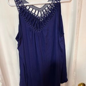 Elegant sleeveless Top - royal blue- lace neckline xxl- - new or like new
